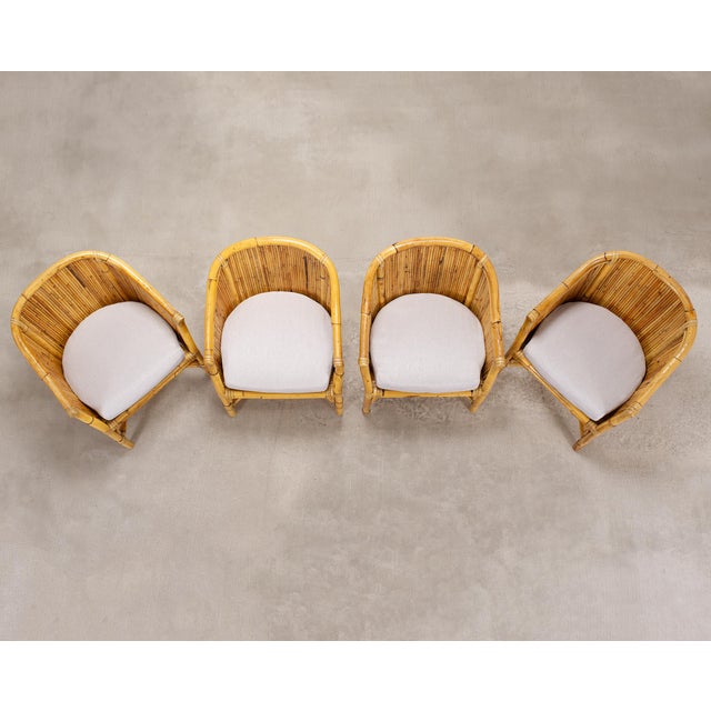 McGuire Set of Four McGuire Barrel Back Rattan Bamboo Dining Armchairs For Sale - Image 4 of 18