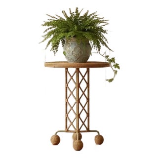 Side Table Wrought Iron Rattan Whimsical Jean Royere Inspired For Sale