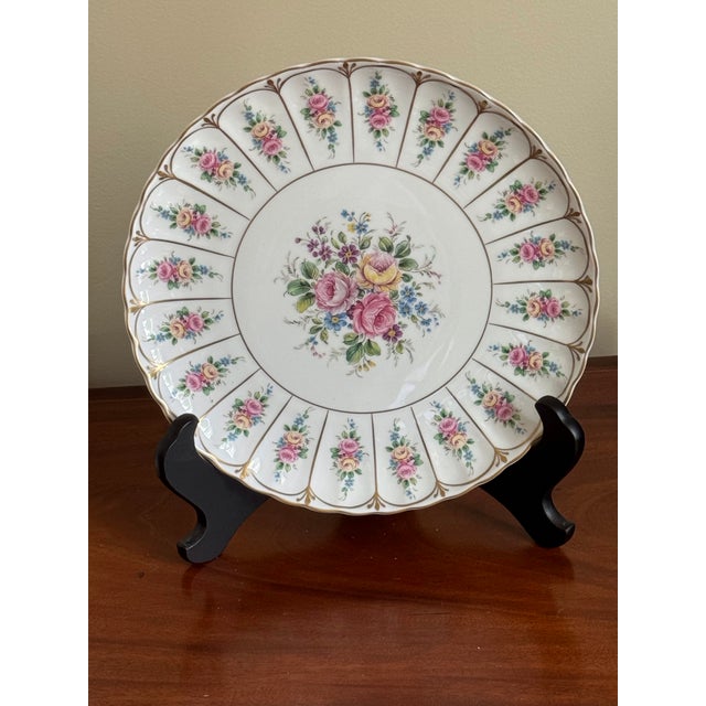 Ceramic French Limoges Porcelain Baluster Vase & Charger, Hand-Painted Gilt Floral Set For Sale - Image 7 of 12