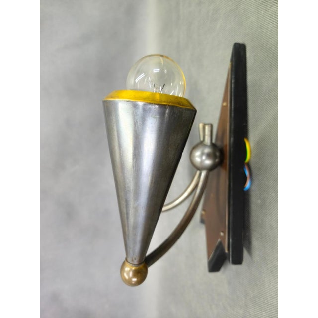 Silver Vintage Art Deco Wall Lamp in Metal and Wood, 1930s For Sale - Image 8 of 14