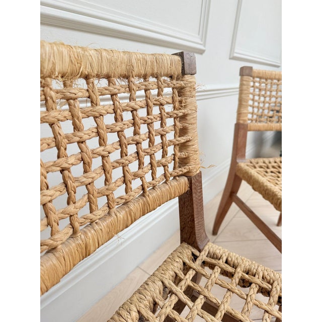 Mid-Century French Woven Abaca and Oak Side Chairs attributed to Adrien Audoux & Frida Minet, 1950s, Set of 2 For Sale - Image 6 of 12