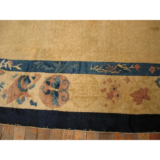 1900s Beige Open Field Geometric Antique Chinese Peking Rug 5'2" X 7'9" Knotted Wool Carpet For Sale - Image 4 of 9