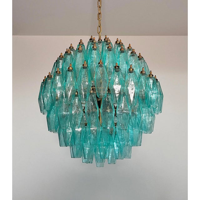 Murano Spherical Murano Style Poliedri Chandelier, 140 Turquoise Poliedri For Sale - Image 4 of 12