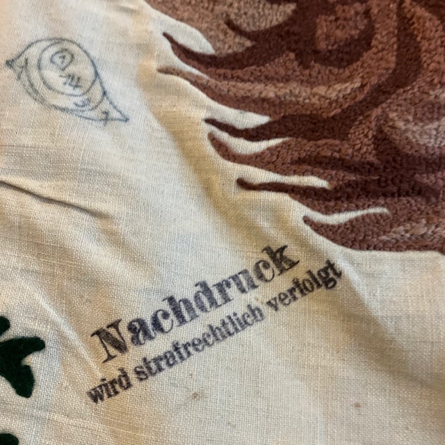 Black 1930’s Vintage Folk Art German Punch Needlework Stag /Deer Picture on Black Velvet For Sale - Image 8 of 10