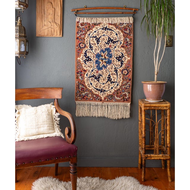 1970s Persian Isfahan Wool and Silk Hand Knotted Wall Hanging For Sale - Image 4 of 16