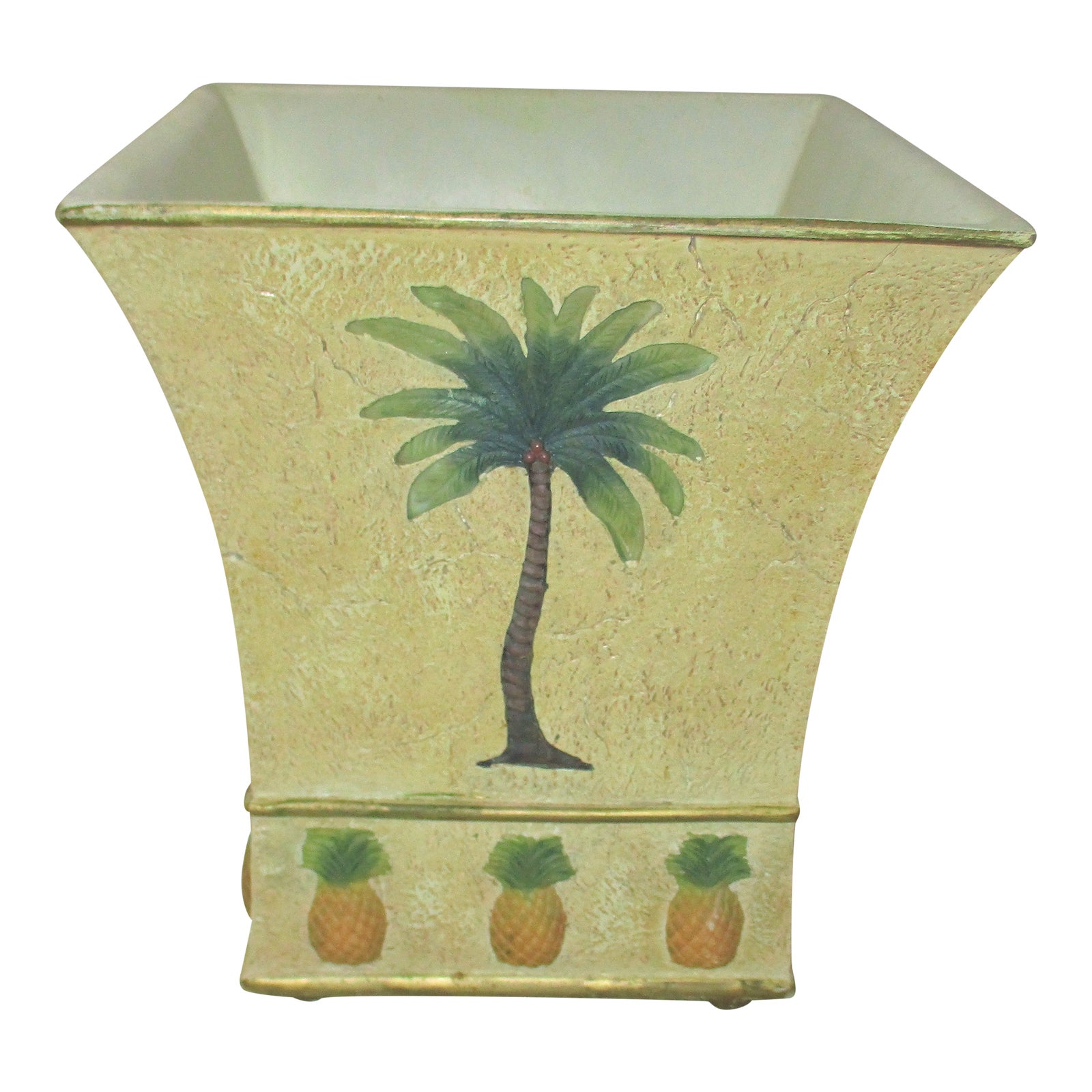 1990s Vintage Resin Palm Tree and Pineapple Design Wastebasket Chairish