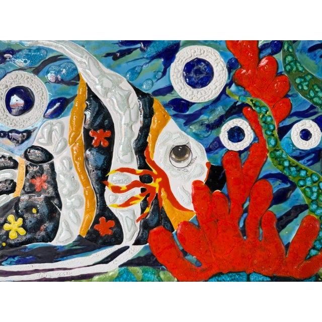 Vintage Handcrafted Ceramic Mosaic Fish- Aquatic Panel Wall Art – Framed For Sale In Miami - Image 6 of 12