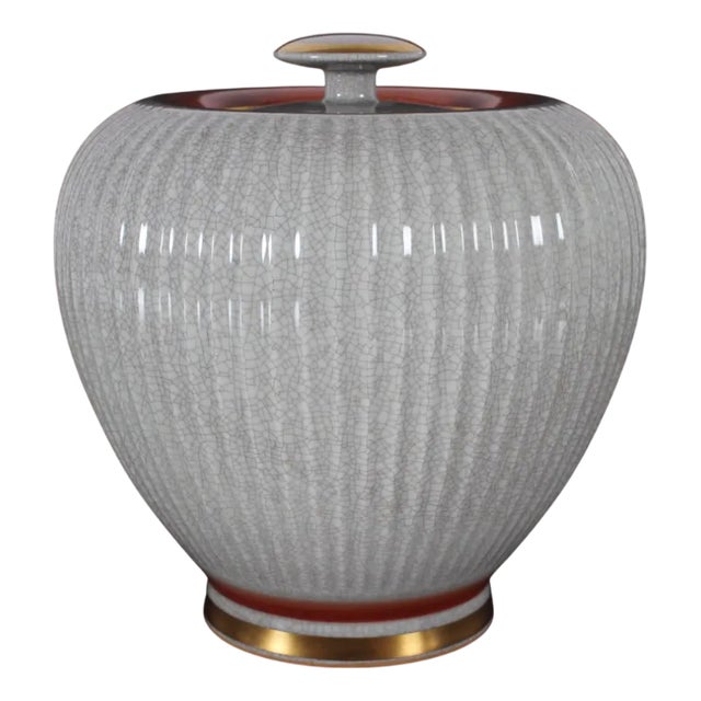 Large Danish Porcelain Lidded Jar with Craclé-Glaze from Royal Copenhagen, 1950s For Sale