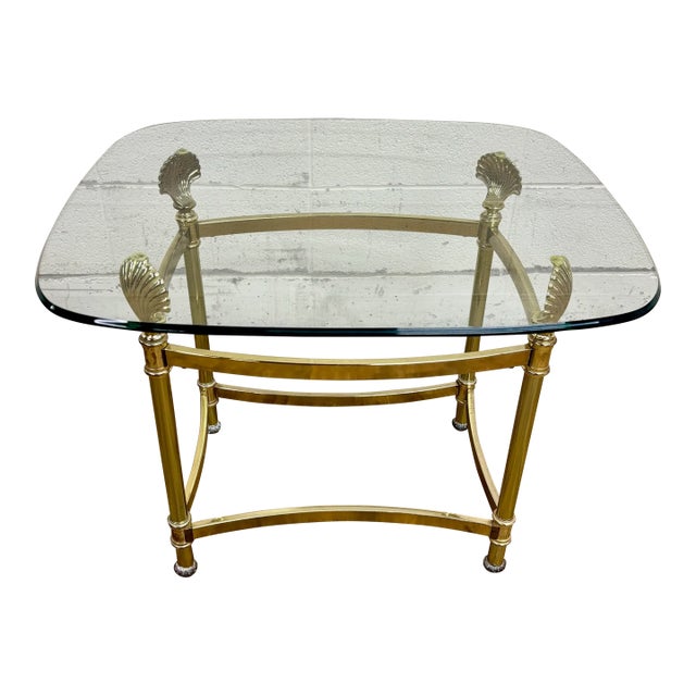 Vintage MCM Hollywood Regency Labarge Style Gold Lacquered and Glass Side Table For Sale