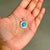 Contemporary Certified 14k White Gold 1.46ct Round Turquoise & Baguette Diamond Halo Pendant For Sale - Image 3 of 16