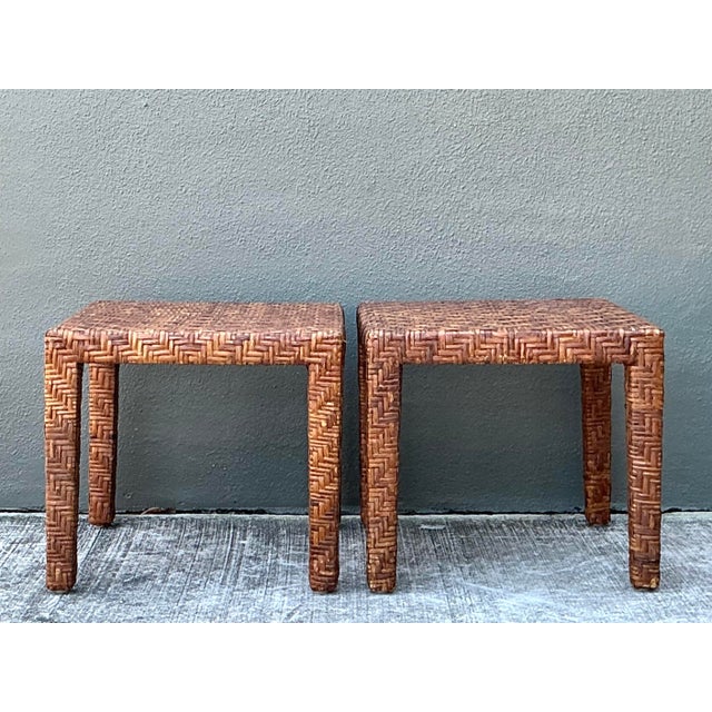 Vintage Woven Rattan Side Tables - A Pair For Sale - Image 10 of 12