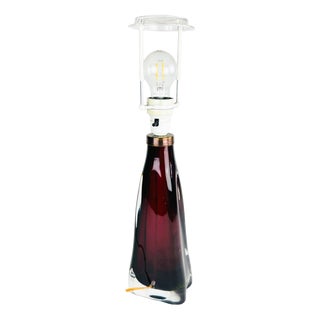 Vintage Table Lamp with Red Cased Glass by Carl Fagerlund for Orrefors, 1960s For Sale