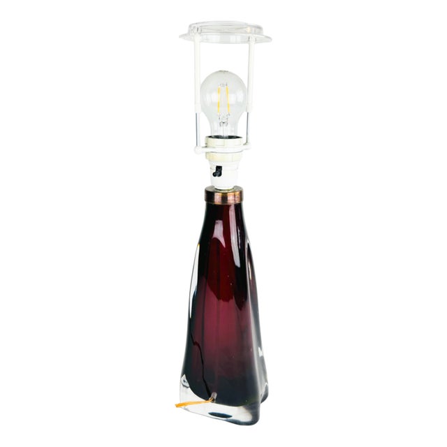 Vintage Table Lamp with Red Cased Glass by Carl Fagerlund for Orrefors, 1960s For Sale