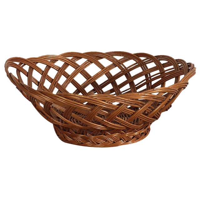 Vintage Hand Woven Wicker Basket, 1920 For Sale