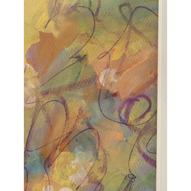 Paper Original Mixed Media Artwork “Flowers in Field” (Watered Acrylic Painting and Ink on Art Paper); Signed, Framed For Sale - Image 7 of 12