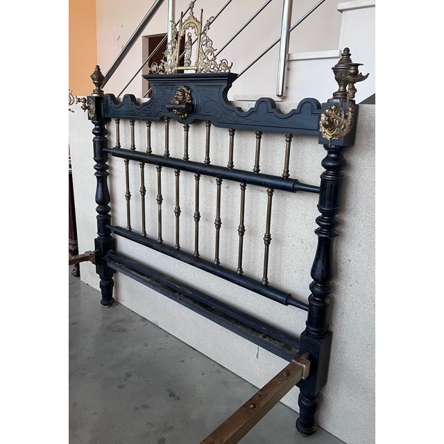 French Black Ebonized Bed With Bronze Mounts and Candle Holder , Signed For Sale In Miami - Image 6 of 13