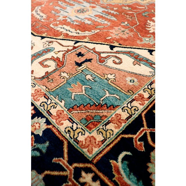 Pasargad Home Serapi Rust/Navy Wool Area Rug, 8'10'' X 12' 2'' For Sale - Image 4 of 7