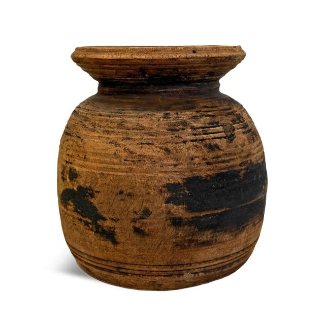 Farmhouse Rustic Vintage Wood Water Pot India For Sale - Image 3 of 4