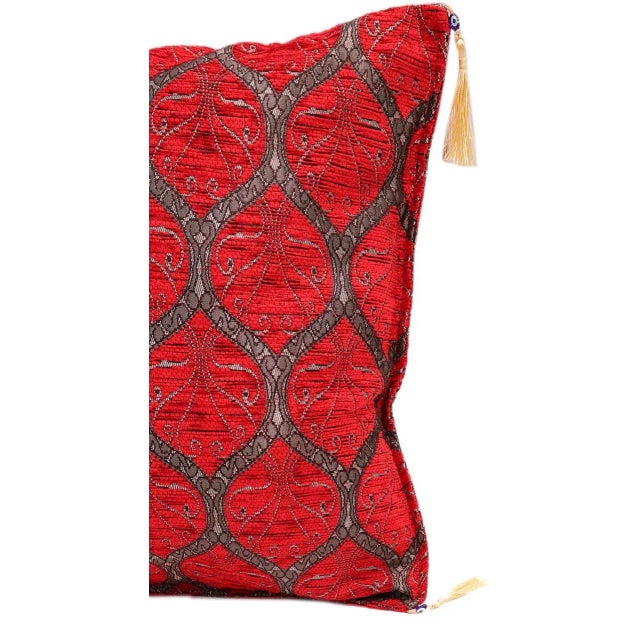 Red Boho Chic Turkish Trellis Chenille Red Silver Pillows - a Pair For Sale - Image 8 of 9