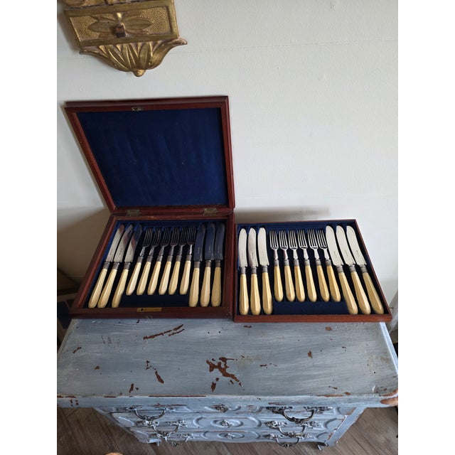 Wood Antique Sheffield Fish or Dessert Set for Twelve For Sale - Image 7 of 9