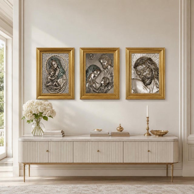 Vintage Florentine Sacred Silver Bas-Relief Wall Art, 1970s, Set of 3 For Sale - Image 4 of 11