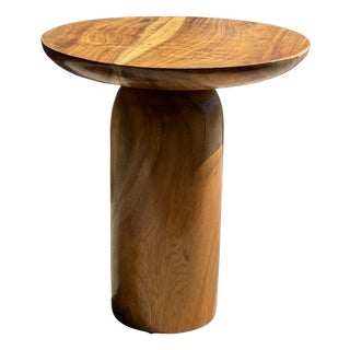 Side Table in Suar Wood with Circular Top and Column Base For Sale