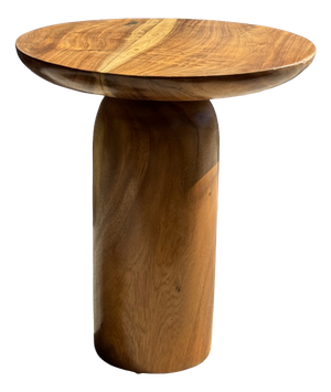 Side Table in Suar Wood with Circular Top and Column Base