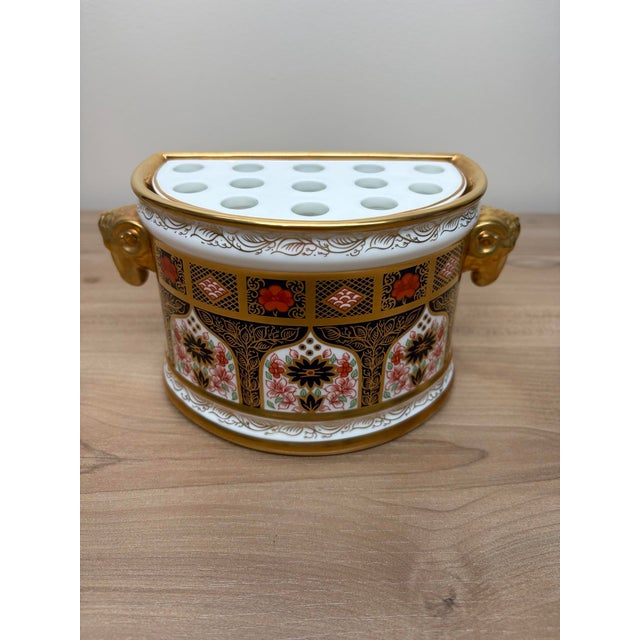 Royal Crown Derby fine English bone china “Ramshead Bough Pot” in the Old Imari 1128 Solid Gold Band (SGB) pattern, dated...