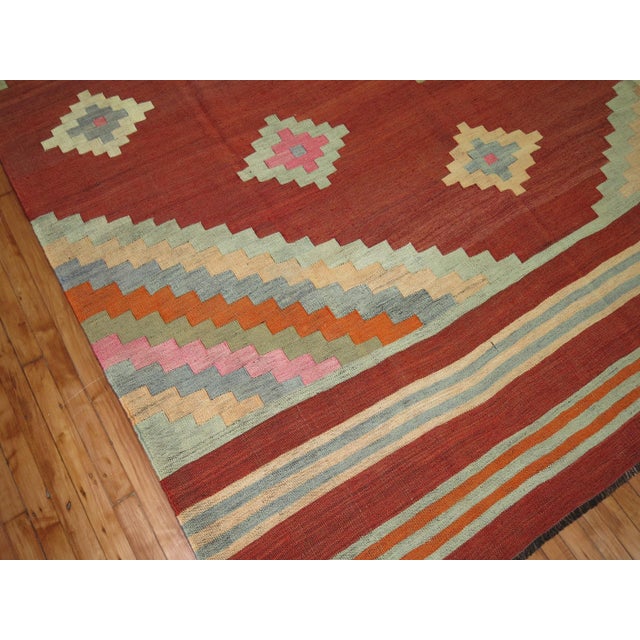 Mid 20th Century Vintage Zabihi Collection Turkish Room Size Kilim - 8'5" x 11'6" For Sale - Image 5 of 7