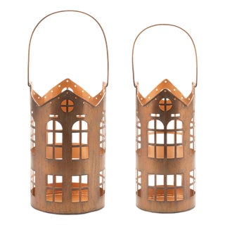 Punched Metal House Lantern (Set of 2) For Sale