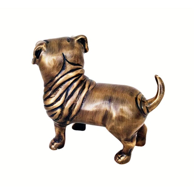 Modern Antique Brass Finish Metal Pug Dog Sculptures For Sale - Image 3 of 6