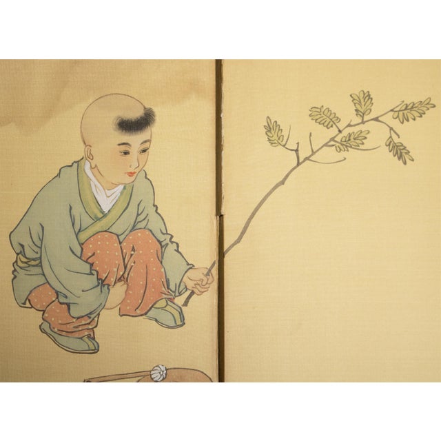 "Hide-and-Seek" by Lu Feng, Vintage Chinese Painted Silk Screen For Sale - Image 4 of 18