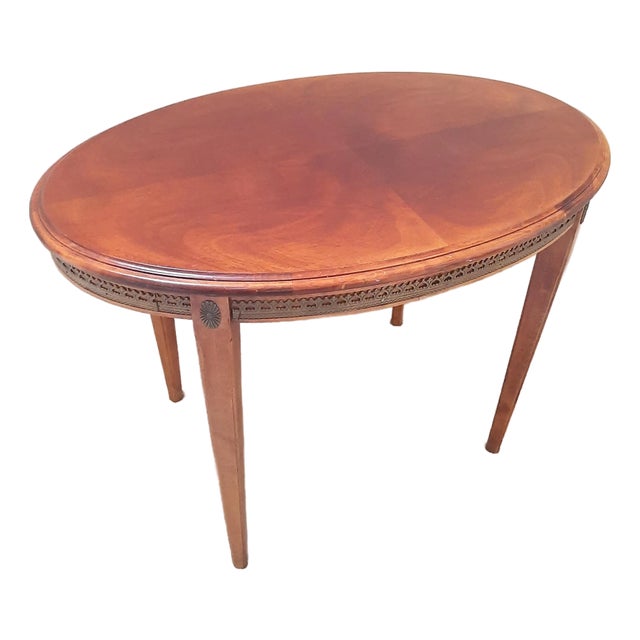 Louis XI Brass Trim Oval Side Table For Sale