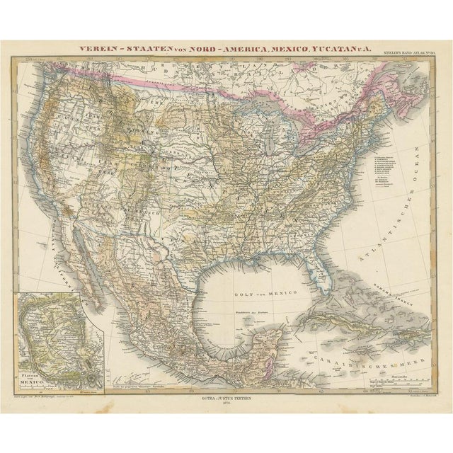 Antique Map with Hand Coloring of the United States and the Caribbean For Sale