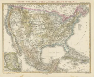 Antique Map with Hand Coloring of the United States and the Caribbean