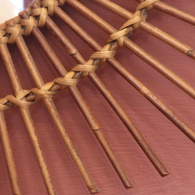 French Rattan Sun Mirror, 1950s For Sale - Image 9 of 10