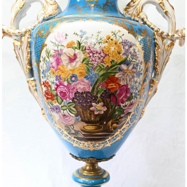 Large Sevres Floral Porcelain Vases, Set of 2 For Sale - Image 3 of 9