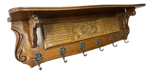 French Coat Rack in Oak with Hooks