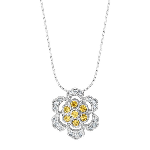 Designer Effy's 0.44 Ct Yellow & White Diamond Pendant with 14 Kt White Gold For Sale - Image 14 of 18