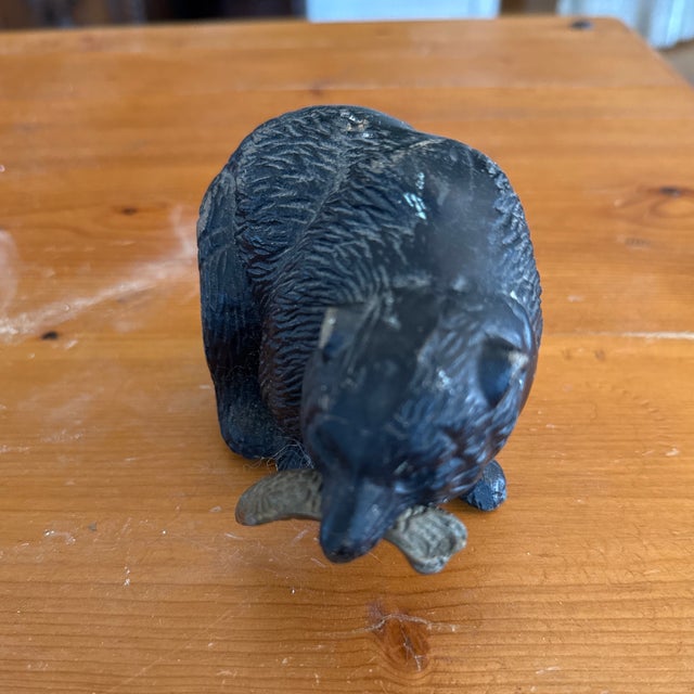 Mid 20th Century Black Bear With Salmon Catch Painted Bronze For Sale - Image 11 of 12