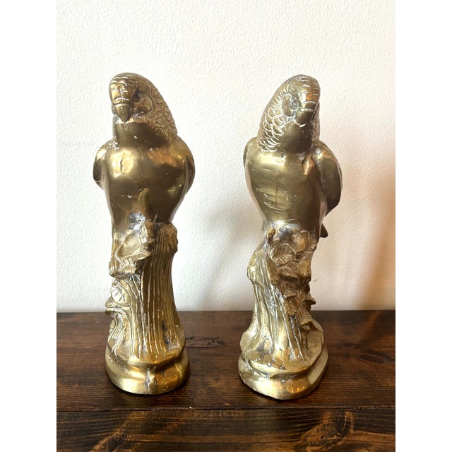 Hollywood Regency Vintage Solid Brass Parakeet Parrot Budgie Bookends For Sale - Image 3 of 7