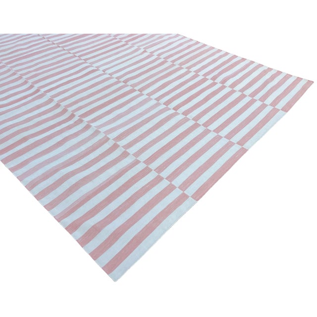 Not Yet Made - Made To Order Handwoven Cotton Area Rug, Vegetable Dyed, Pink and Cream Striped Dhurrie - 12'x15' For Sale - Image 5 of 10