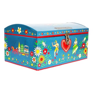 Large Mid-Century Modern Colourful Mikado Tea Tin-Box, 1950s For Sale