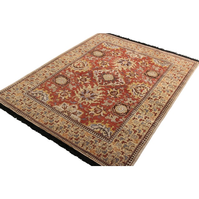 Transitional Rug & Kilim’s Kuba Style Rug in Red and Beige-Brown Floral Pattern For Sale - Image 3 of 5
