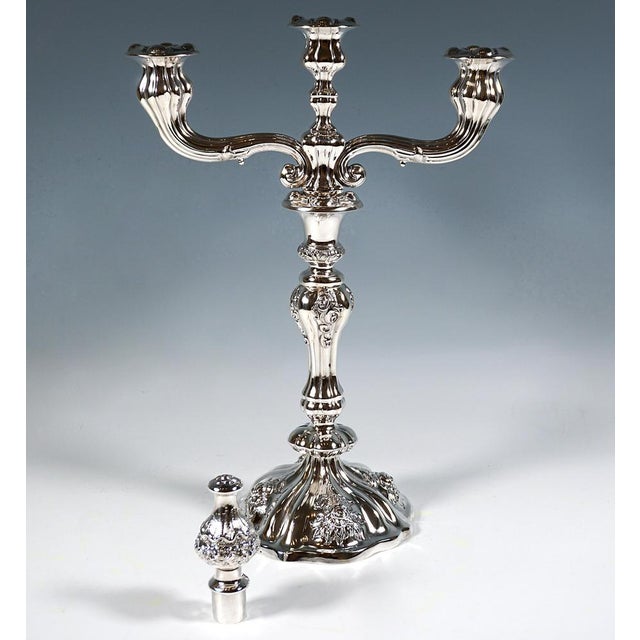 Antique Vienna 3-Flame Biedermeier Silver Candleholders, 1857, Set of 2 For Sale - Image 6 of 15