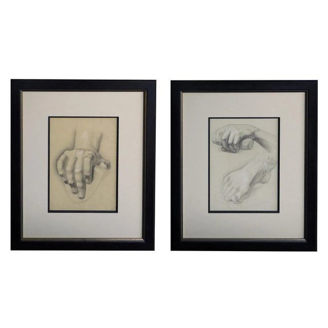 Early 20th Century Artist Graphite Study Drawings of Hands and a Foot, Framed - a Pair For Sale - Image 9 of 9