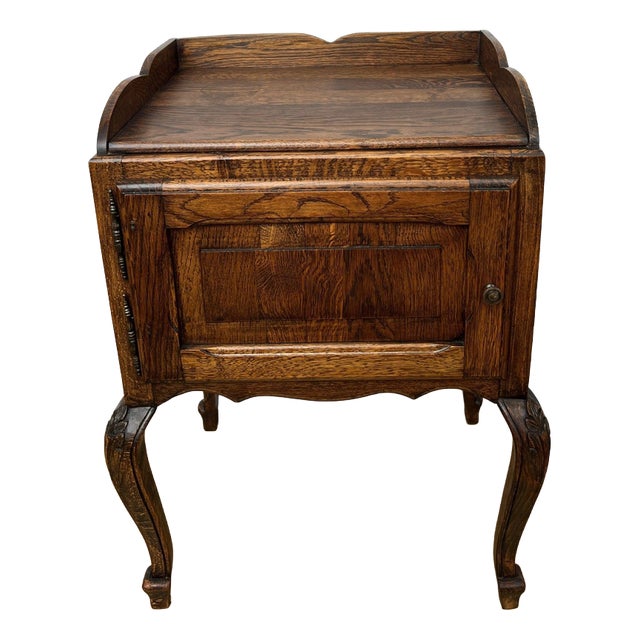 Vintage French Louis Style Oak Bedside Table For Sale