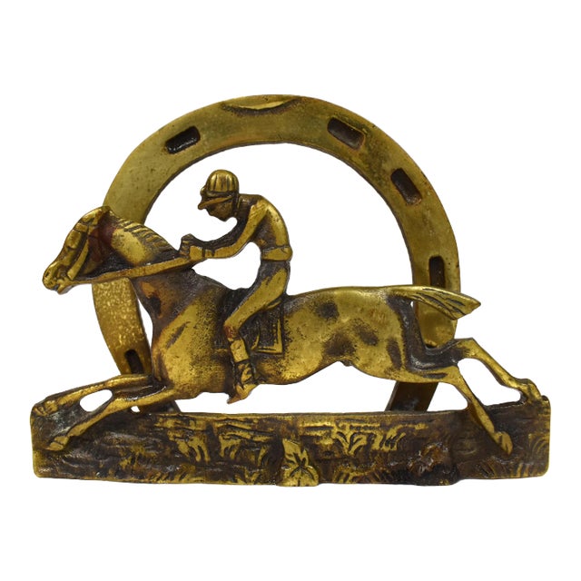 Early 20th Century Brass Equestrian Horseshoe Horse Jockey Letter Rack Napkin Holder, England For Sale