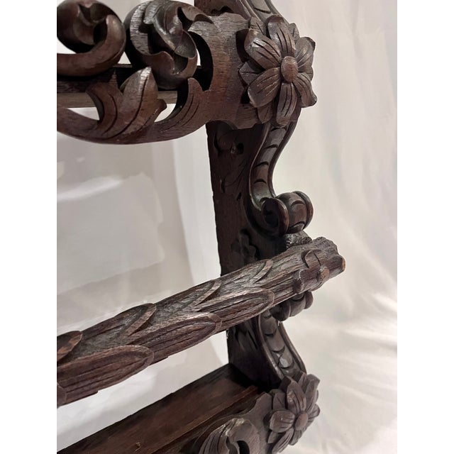Antique Late 1800s Belgian Carved Oak Plate Rack – Griffin 55" Wall Shelf For Sale - Image 16 of 18