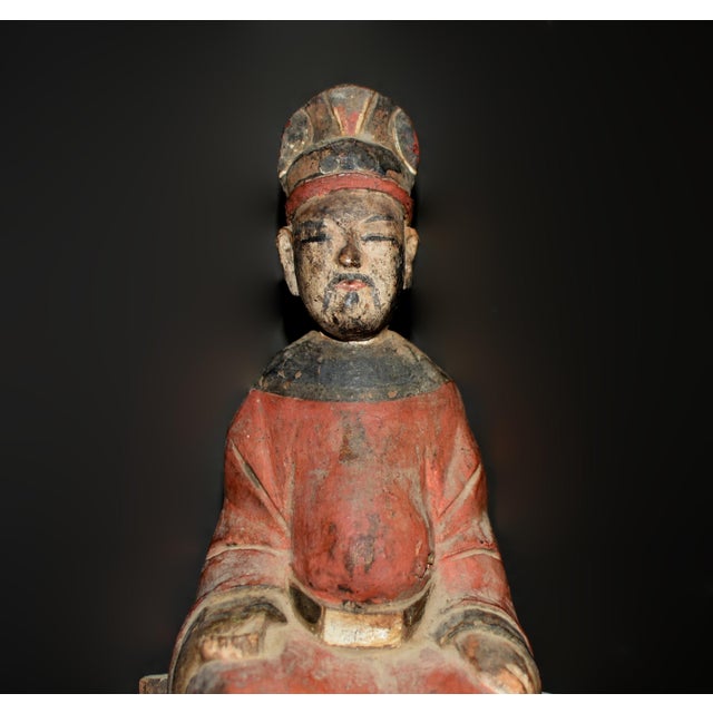 Antique Chinese Figure Ming Official Scholar Hand Painted Wood Statue For Sale In Los Angeles - Image 6 of 18